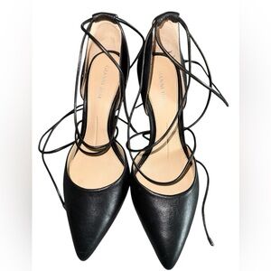 Gianni Bini Black Leather Pointed Toe Lace-Up Heels – Size 8M